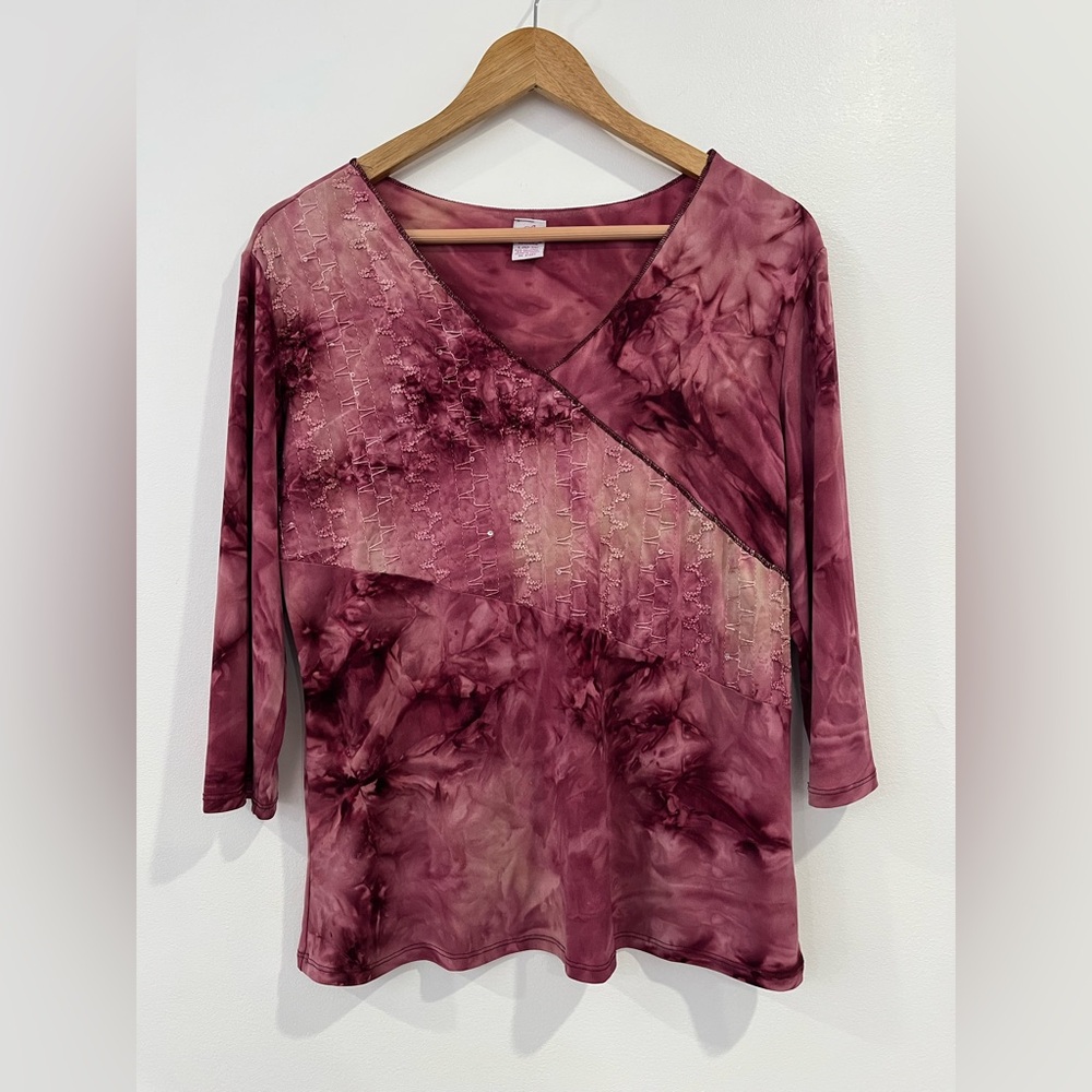 Bobbie Brooks Tie Dye Beaded‎ Y2K Womens Top 3/4 Sleeve Stretchy Size Large